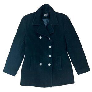 HALSTON STUDIO WOOL/Nylon/CASHMERE Pea Coat Gold Button Made Ukraine 🇺🇦 Size 6